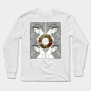 Boy profile with flower laurel Long Sleeve T-Shirt